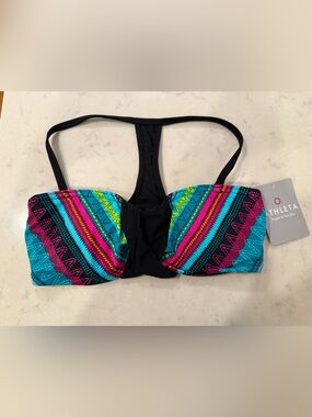NWT Athleta Multicolor Bandeau Swim Top with Black Racerback 34B/C